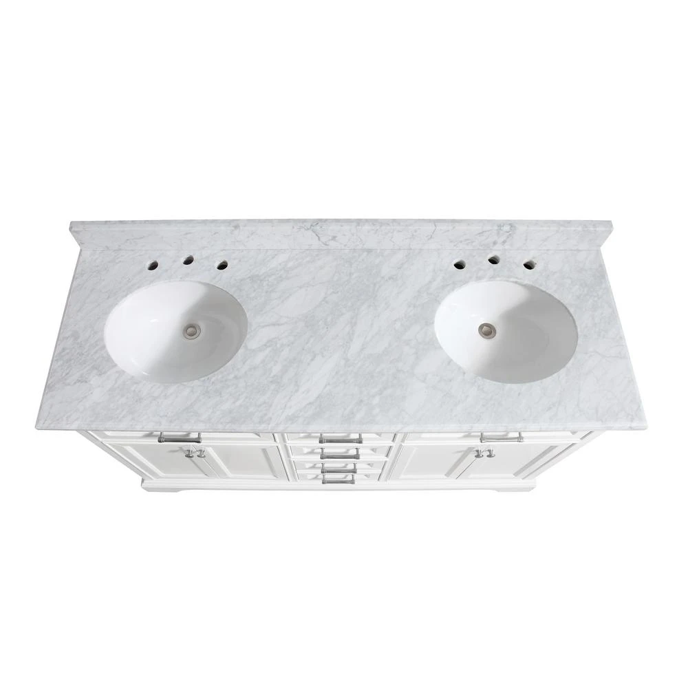 Windlowe 61 In. W X 22 In. D X 35 In. H Bath Vanity In White With Carrera Marble Vanity Top In White With White Sink 7 Windlowe 61 In. W X 22 In. D X 35 In. H Bath Vanity In White With Carrera Marble Vanity Top In White With White Sink - Image 5