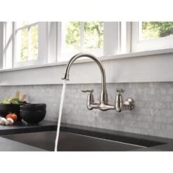 Corin 2-Handle Wall-Mount Kitchen Faucet In Stainless -Alliee Bath And Faucet Shop 81e075843aac0a0367cee82c1777dc37 1800x1800