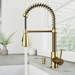Brant Single-Handle Pull-Down Sprayer Kitchen Faucet With Soap Dispenser In Matte Gold -Alliee Bath And Faucet Shop 8360273188ef21bcb48e130be1e4c19f 1800x1800