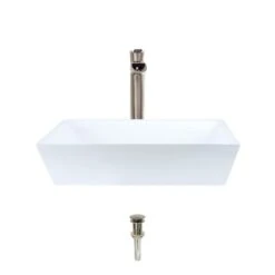 MR Direct Porcelain Vessel Sink In White With 731 Faucet And Pop-Up Drain In Brushed Nickel