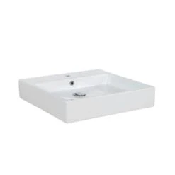WS Bath Collections Simple 50.50B Wall Mount / Vessel Bathroom Sink In Ceramic White With 1 Faucet Hole