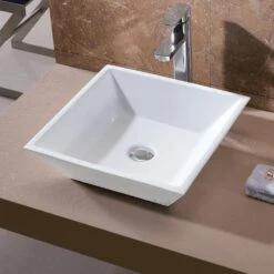 LUXIER Flat Square Bathroom Ceramic Vessel Sink Art Basin In White -Alliee Bath And Faucet Shop 8c43b3dce6b6cd58b249aa857ed113d6 1800x1800