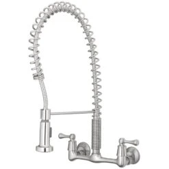 2-Handle Wall-Mount Pull-Down Sprayer Kitchen Faucet In Stainless Steel