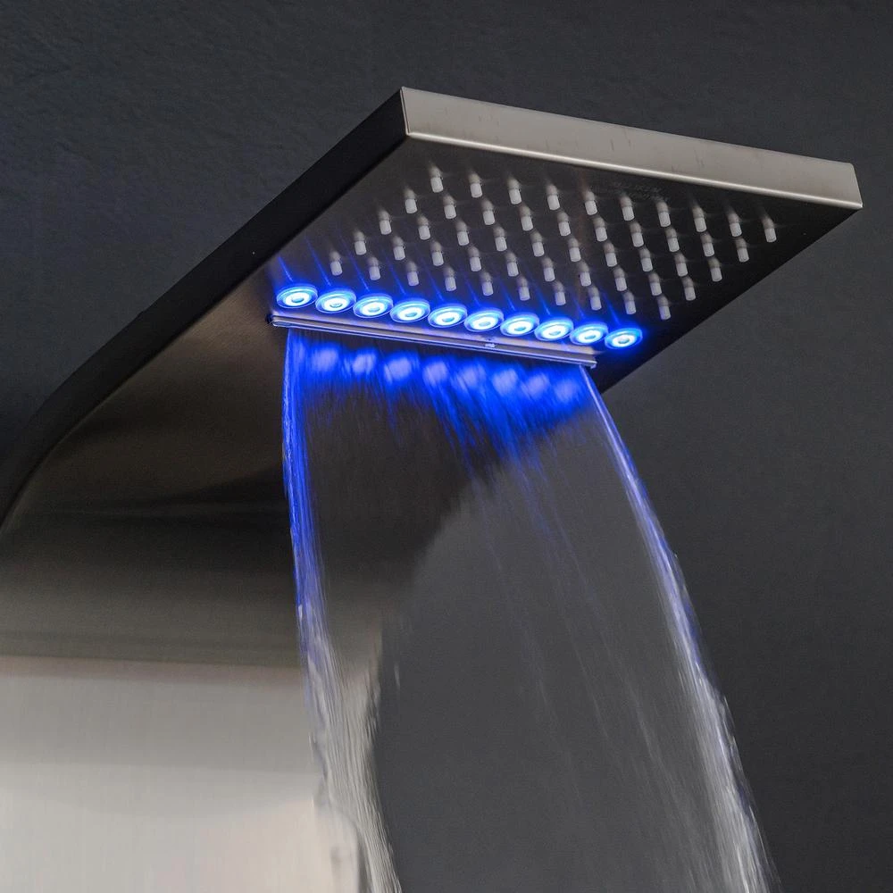 63 In. 8-Jet Shower Panel System In Stainless Steel With Rainfall Waterfall LED Shower Head And Hand Shower Wand 4 63 In. 8-Jet Shower Panel System In Stainless Steel With Rainfall Waterfall LED Shower Head And Hand Shower Wand - Image 2