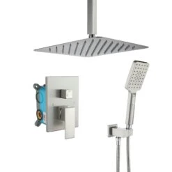 3-Spray With 2.5 GPM 12 In. 2 Functions Tub Ceiling Mount Dual Shower Heads In Spot In Brushed Nickle (Valve Included)