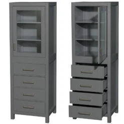 Wyndham Collection Sheffield 24"W X 20"D X 71"H Dark Gray Linen Cabinet -Alliee Bath And Faucet Shop WC 1414 LT DKG CLOSEDANDOPEN ffe1cb75 4db6 4559 a450 e045fad5beea 1800x1800