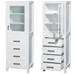 Wyndham Collection Sheffield 24"White Linen Tower With Shelved Cabinet Storage And 4 Drawers -Alliee Bath And Faucet Shop WC 1414 LT WHT CLOSEDANDOPEN 1800x1800