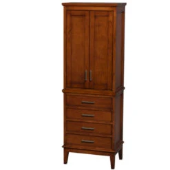 Wyndham Collection Hatton 24"W X 16"D X 71"H Light Chestnut Linen Cabinet