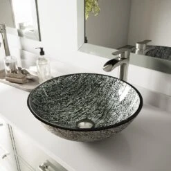 VIGO Titanium Handmade Glass Round Vessel Bathroom Sink In Slate Grey -Alliee Bath And Faucet Shop b20bb49054e23a8cae88485354bab77a 1800x1800