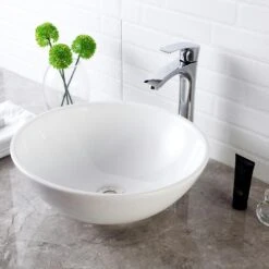 LORDEAR 16 In. X 16 In. Vessel Sink Modern Bathroom Above Round Bowl In White Porcelain Ceramic Vessel Vanity Sink Art Basin -Alliee Bath And Faucet Shop b63757129002c15e5a7584322c586a85 1800x1800