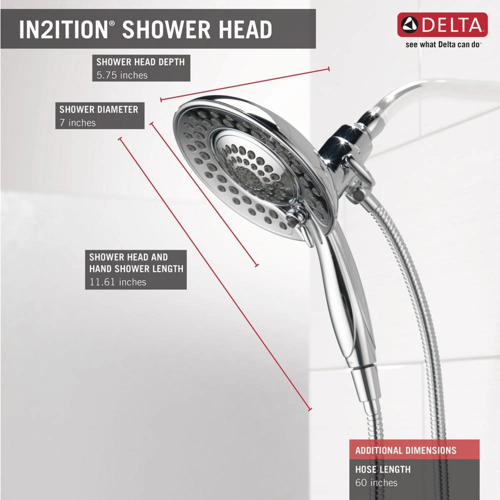 In2ition Two-in-One 5-Spray 6.8 In. Dual Wall Mount Fixed And Handheld Shower Head In Chrome 5 In2ition Two-in-One 5-Spray 6.8 In. Dual Wall Mount Fixed And Handheld Shower Head In Chrome - Image 3