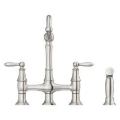 Courant Two Handle Bridge Kitchen Faucet With Side Spray In Stainless Steel -Alliee Bath And Faucet Shop c4ac73cd2790907aa16d96978127135f 1800x1800