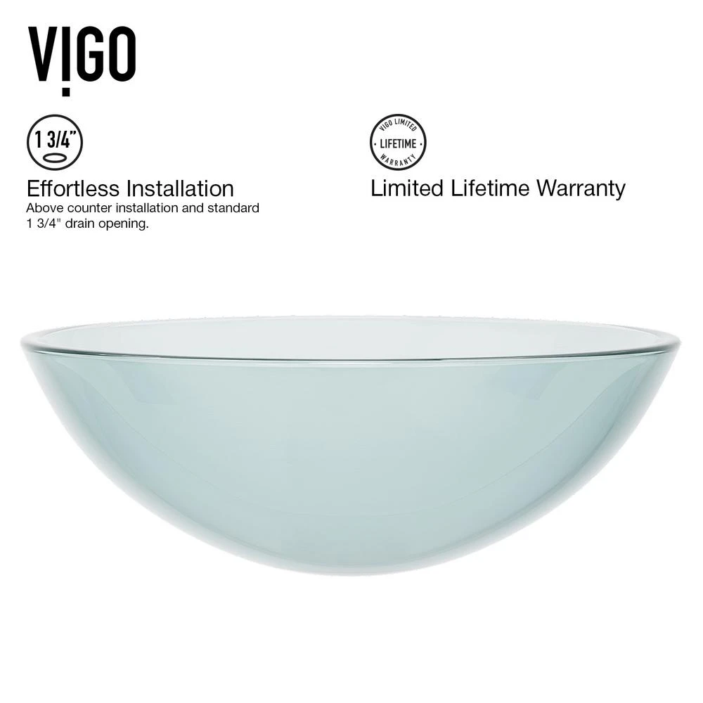 VIGO Clear Crystalline Handmade Countertop Glass Round Vessel Bathroom Sink In Iridescent 7 VIGO Clear Crystalline Handmade Countertop Glass Round Vessel Bathroom Sink In Iridescent - Image 5