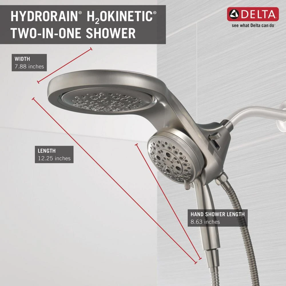 HydroRain Two-in-One 5-Spray 6 In. Dual Wall Mount Fixed And Handheld H2Okinetic Shower Head In Stainless 5 HydroRain Two-in-One 5-Spray 6 In. Dual Wall Mount Fixed And Handheld H2Okinetic Shower Head In Stainless - Image 3