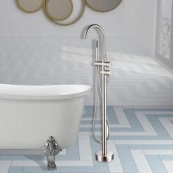 46 In. H X 11 In. W Single Handle Claw Foot Tub Faucet With Hand Shower In Brushed Nickel -Alliee Bath And Faucet Shop ce754e992a11a2afb08d98d91dc7224c 1800x1800