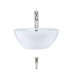 MR Direct Porcelain Vessel Sink In White With 718 Faucet And Pop-Up Drain In Chrome