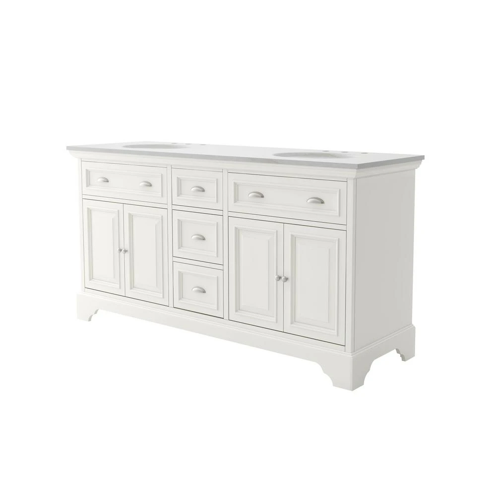 Sadie 67 In. W X 21.5 In. D Vanity In Matte Pearl With Marble Vanity Top In Natural White With White Sink 5 Sadie 67 In. W X 21.5 In. D Vanity In Matte Pearl With Marble Vanity Top In Natural White With White Sink - Image 3