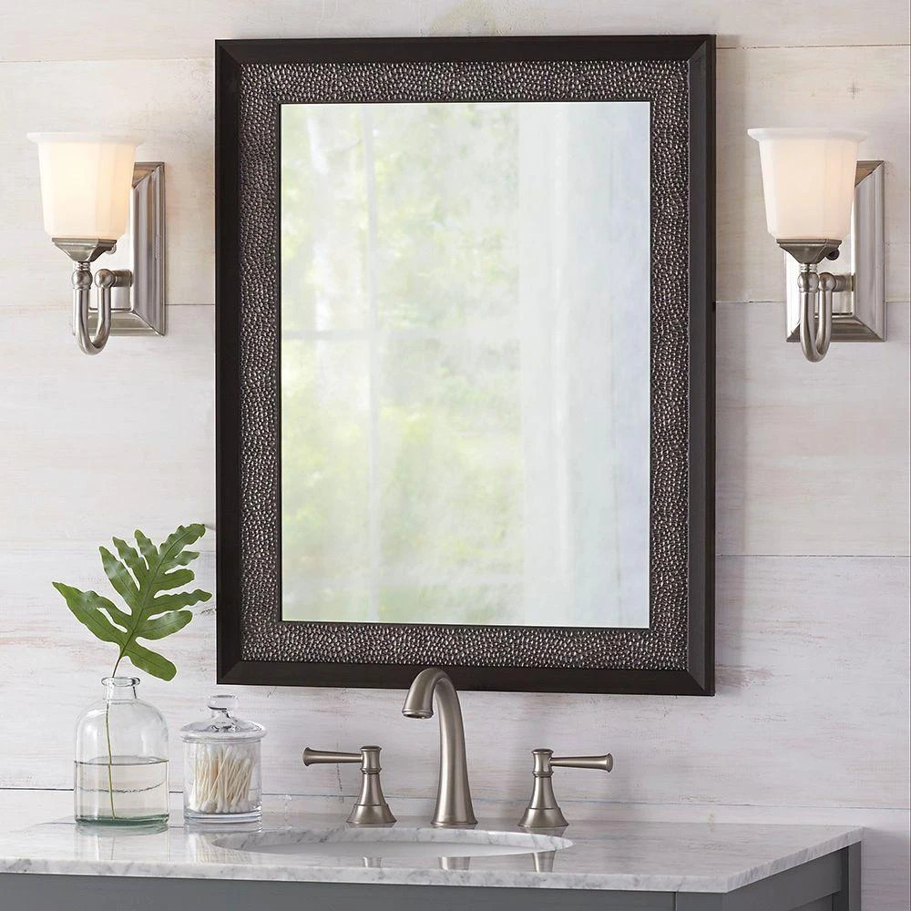 23 In. W X 29 In. H Framed Rectangular Anti-Fog Bathroom Vanity Mirror In Pewter And Espresso Finish 6 23 In. W X 29 In. H Framed Rectangular Anti-Fog Bathroom Vanity Mirror In Pewter And Espresso Finish - Image 4