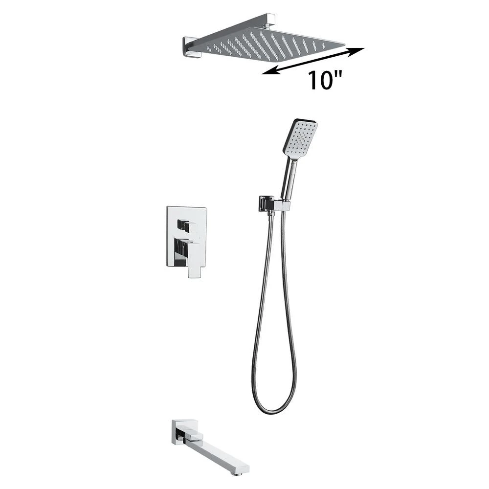 3-Spray With 2.5 GPM 10 In. 3 Functions Tub Wall Mount Dual Shower Heads In Spot In Polished Chrome (Valve Included) 7 3-Spray With 2.5 GPM 10 In. 3 Functions Tub Wall Mount Dual Shower Heads In Spot In Polished Chrome (Valve Included) - Image 5