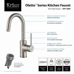 Oletto Single-Handle Kitchen Bar Faucet In Spot-Free Stainless Steel -Alliee Bath And Faucet Shop e633887c85527bc89477b7d1d6305042 1800x1800