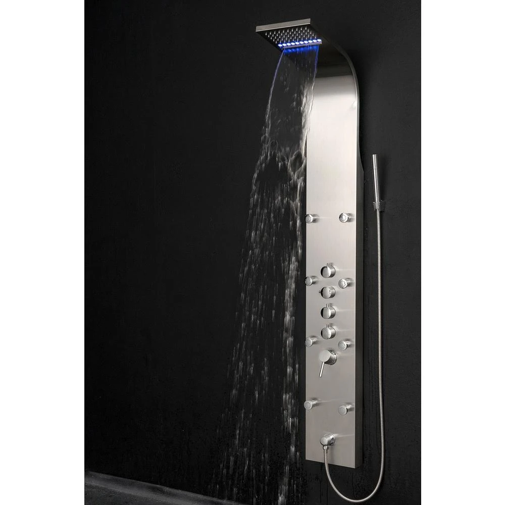 63 In. 8-Jet Shower Panel System In Stainless Steel With Rainfall Waterfall LED Shower Head And Hand Shower Wand 7 63 In. 8-Jet Shower Panel System In Stainless Steel With Rainfall Waterfall LED Shower Head And Hand Shower Wand - Image 5