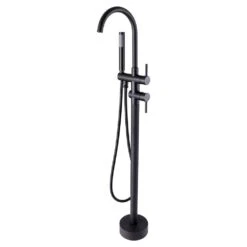 2-Handle Floor-Mount Roman Tub Faucet With Hand Shower In Matte Black