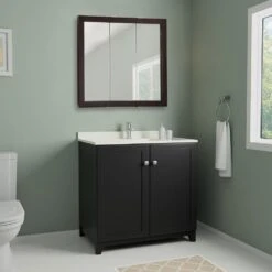 Ventura 36 In. W X 30 In. H X 6 In. D Framed Tri-View Surface-Mount Bathroom Medicine Cabinet In Espresso -Alliee Bath And Faucet Shop f24a066a0ee8e26955bc01af19ad89f5 1800x1800