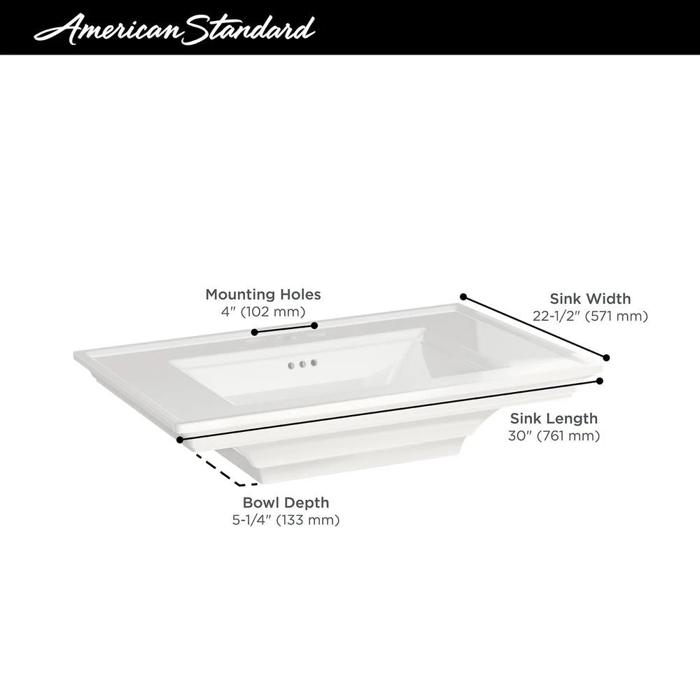 American Standard Town Square S 4 In. Faucet Hole Pedestal Sink Top Only In White 5 American Standard Town Square S 4 In. Faucet Hole Pedestal Sink Top Only In White - Image 3
