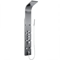65 In. 8-Jet Shower Panel System In Space Gray Brushed Stainless Steel With Rainfall Waterfall Shower Head And Wand