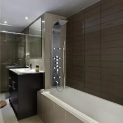 65 In. 8-Jet Shower Panel System In Space Gray Brushed Stainless Steel With Rainfall Waterfall Shower Head And Wand -Alliee Bath And Faucet Shop fb8ad86c9d69b53d1ae9b3353497c694 1800x1800