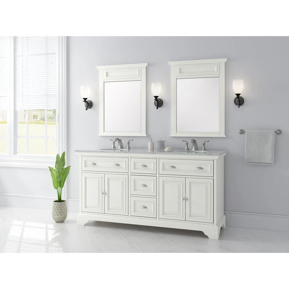 Sadie 67 In. W X 21.5 In. D Vanity In Matte Pearl With Marble Vanity Top In Natural White With White Sink 4 Sadie 67 In. W X 21.5 In. D Vanity In Matte Pearl With Marble Vanity Top In Natural White With White Sink - Image 2