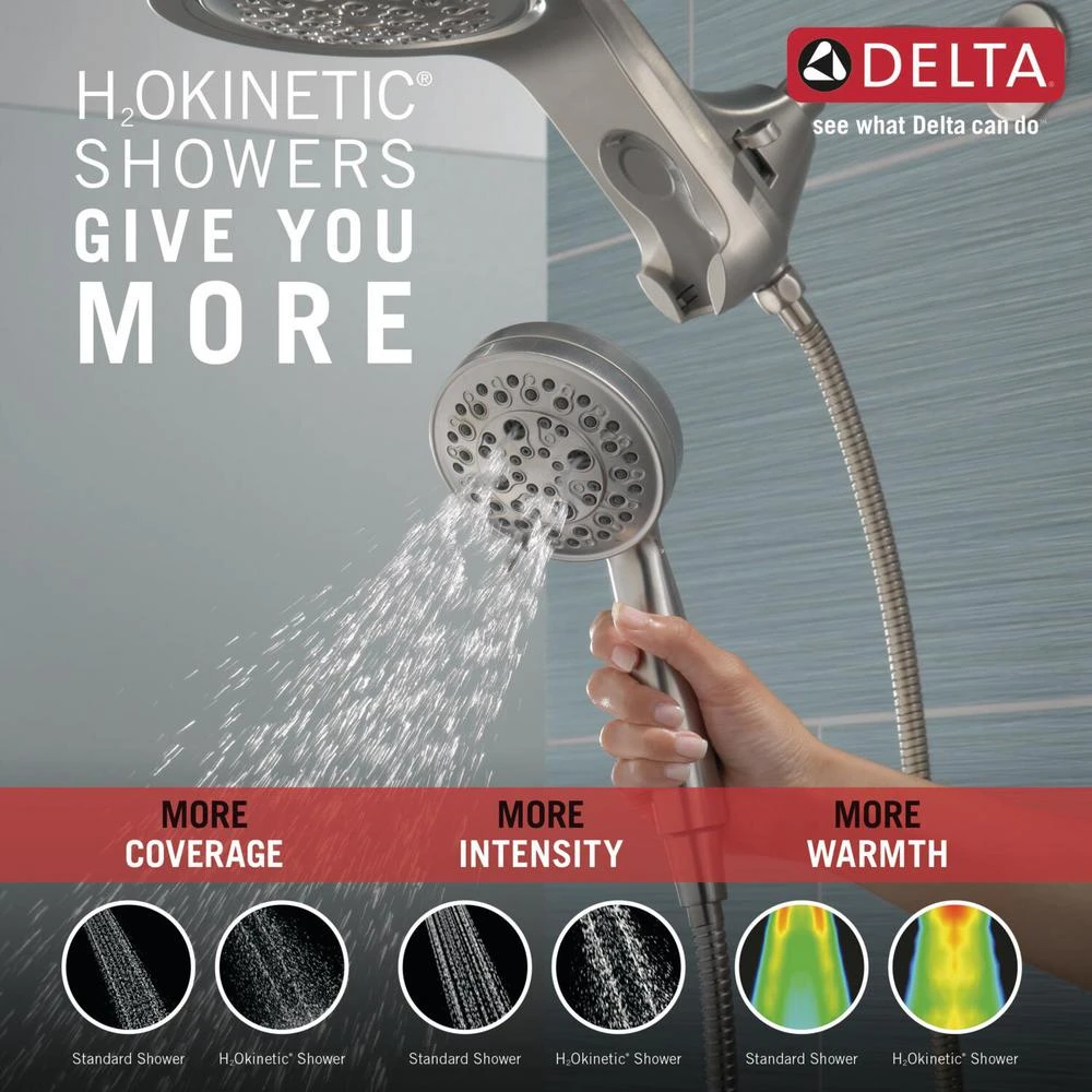 HydroRain Two-in-One 5-Spray 6 In. Dual Wall Mount Fixed And Handheld H2Okinetic Shower Head In Stainless 6 HydroRain Two-in-One 5-Spray 6 In. Dual Wall Mount Fixed And Handheld H2Okinetic Shower Head In Stainless - Image 4